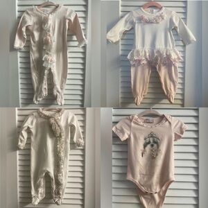 6 Month Luxury Baby Girls Onesies-Miniclasix, Mona Lisa, EdgeHill Baby Biscotti